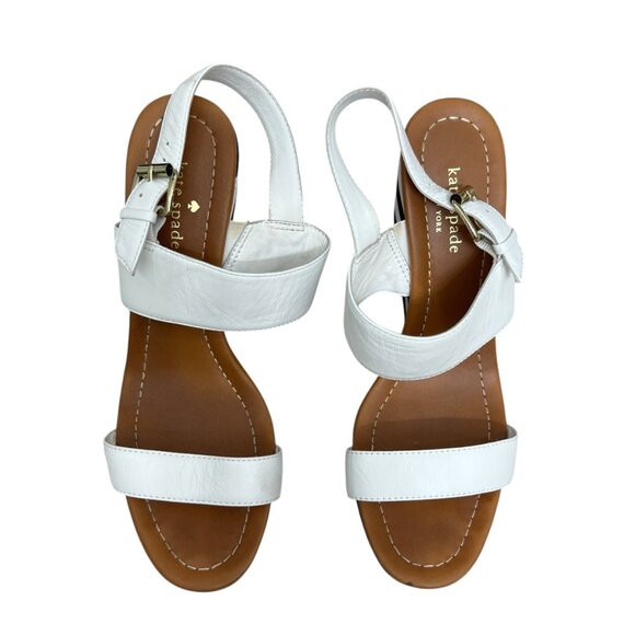Kate Spade Bina white leather straps women's wedge sandals size 9 - Picture 4 of 12